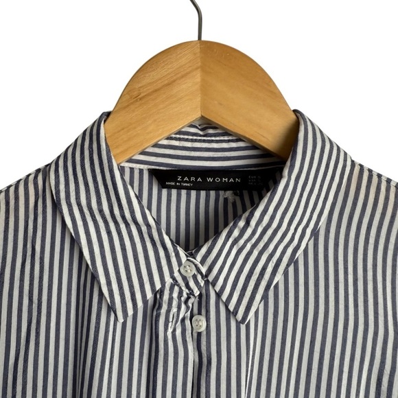 Zara Striped Flowing Embroidered Floral Blouse Blue White Women’s Small - Picture 7 of 12